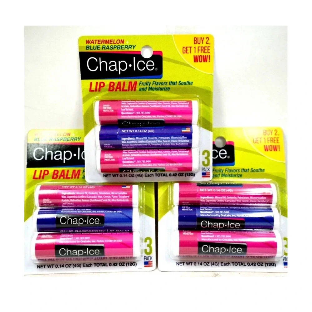 👄9 X Chap Ice Respberry Lip Balm Soothes,Protects and Moristurize
